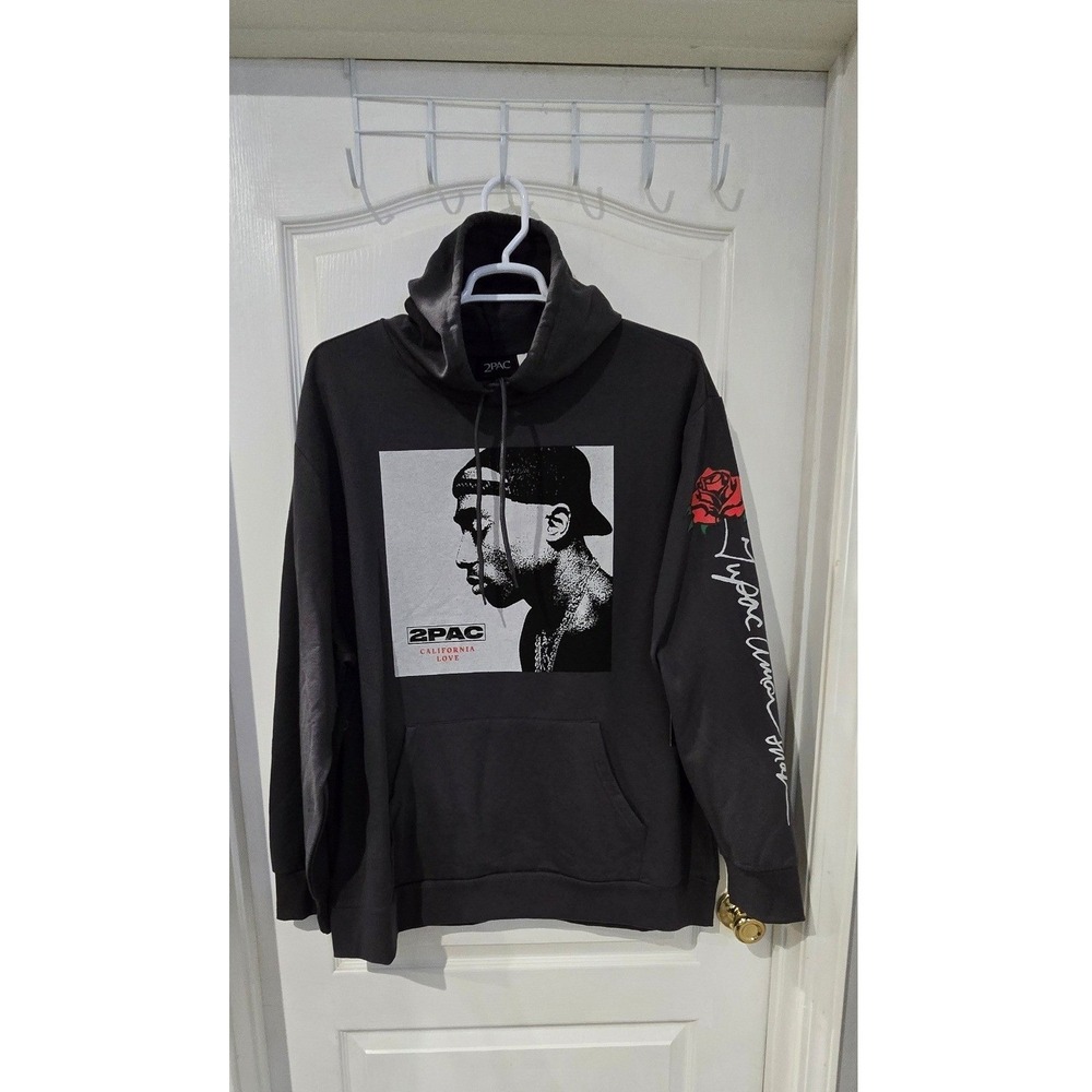 2Pac Hoodie Men 3XL Gray NWT California Love Rose Graphic Pullover streetwear